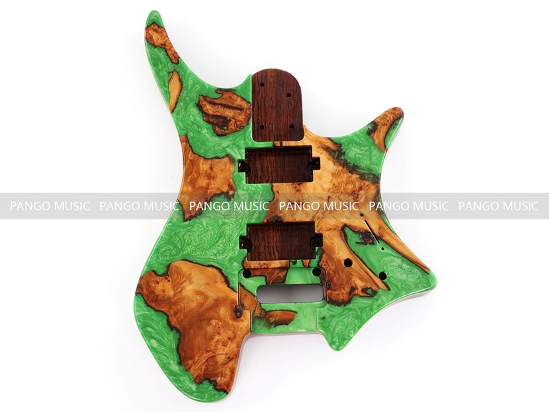 One-of-a-Kind Burl Wood Veneer Epoxy Resin Headless Electric Guitar Body (HBE-005)