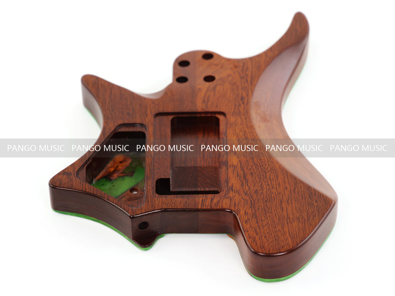 One-of-a-Kind Burl Wood Veneer Epoxy Resin Headless Electric Guitar Body (HBE-005)