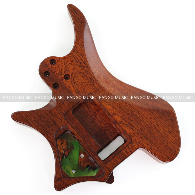 One-of-a-Kind Burl Wood Veneer Epoxy Resin Headless Electric Guitar Body (HBE-005)