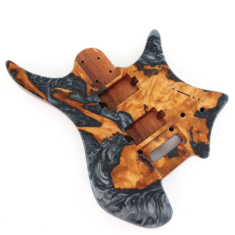 One-of-a-Kind Burl Wood Veneer Epoxy Resin Headless Electric Guitar Body (HBE-006)