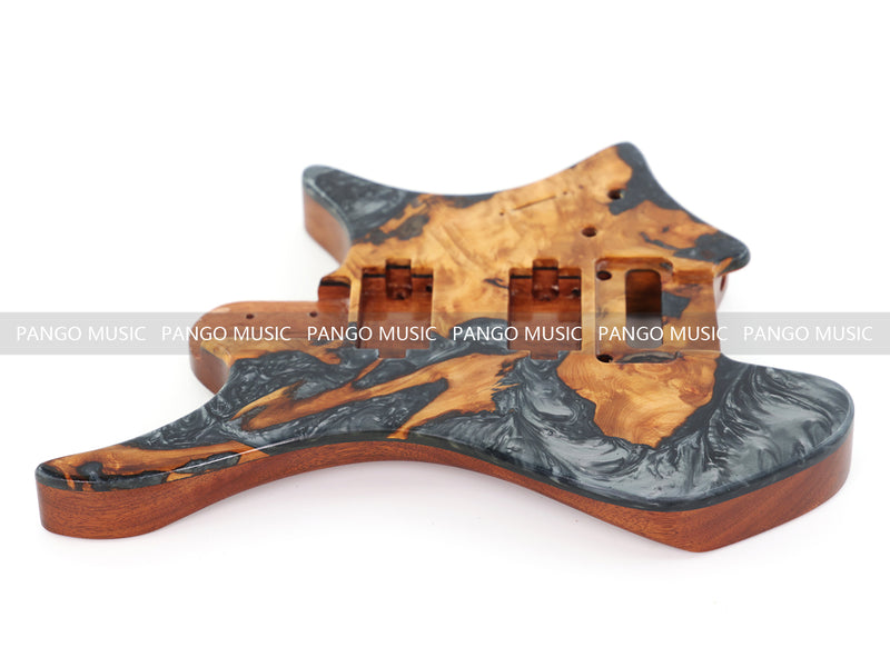 One-of-a-Kind Burl Wood Veneer Epoxy Resin Headless Electric Guitar Body (HBE-006)