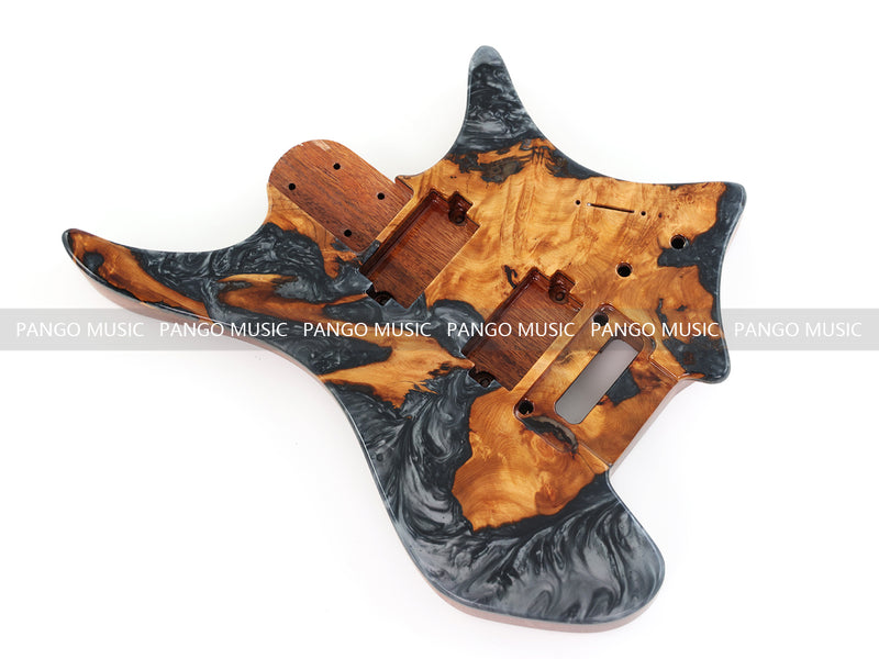 One-of-a-Kind Burl Wood Veneer Epoxy Resin Headless Electric Guitar Body (HBE-006)