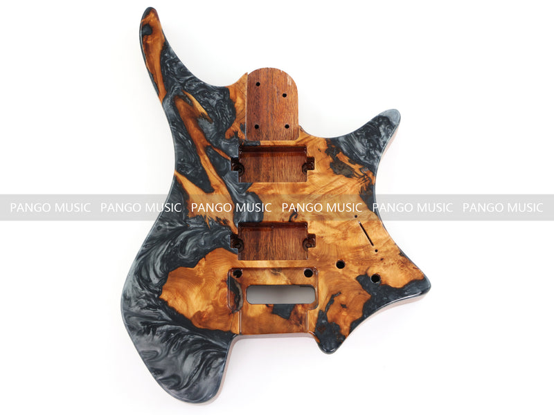 One-of-a-Kind Burl Wood Veneer Epoxy Resin Headless Electric Guitar Body (HBE-006)