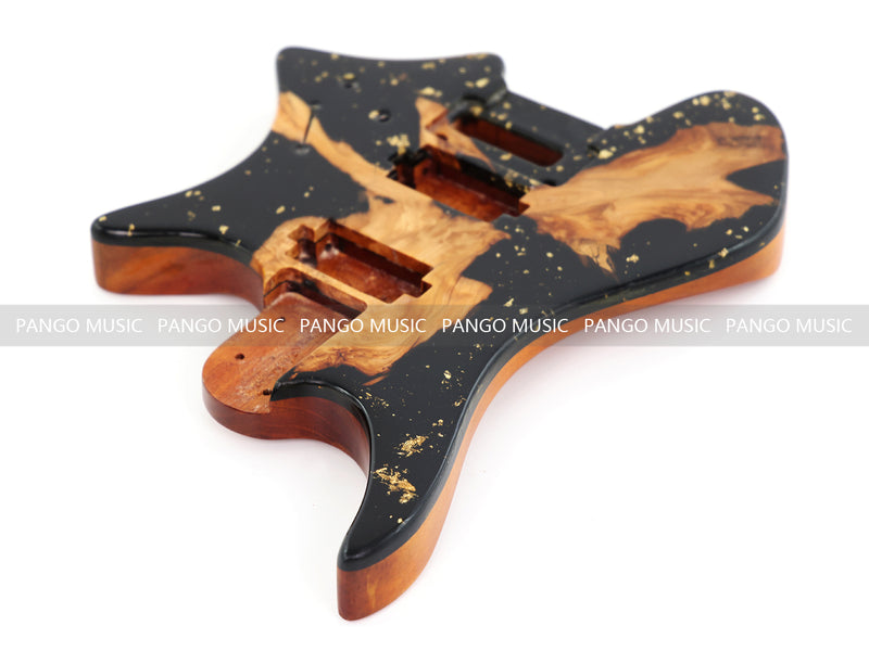 One-of-a-Kind Burl Wood Veneer Epoxy Resin Headless Electric Guitar Body (HBE-007)