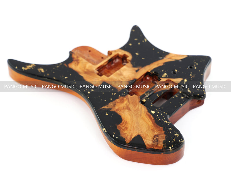 One-of-a-Kind Burl Wood Veneer Epoxy Resin Headless Electric Guitar Body (HBE-007)