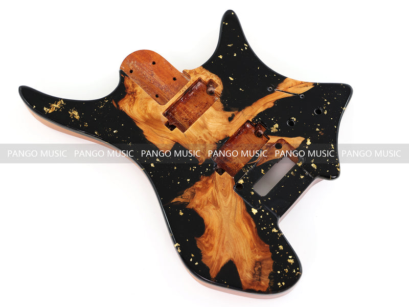One-of-a-Kind Burl Wood Veneer Epoxy Resin Headless Electric Guitar Body (HBE-007)