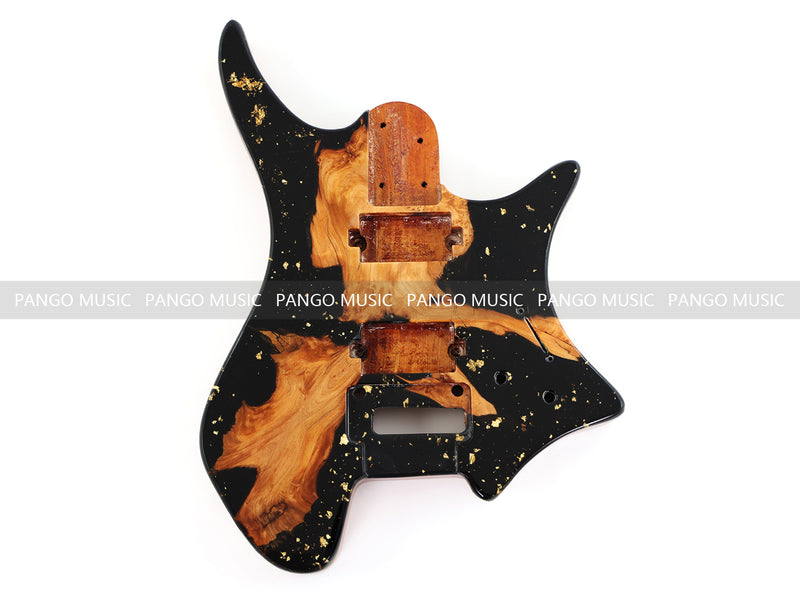 One-of-a-Kind Burl Wood Veneer Epoxy Resin Headless Electric Guitar Body (HBE-007)