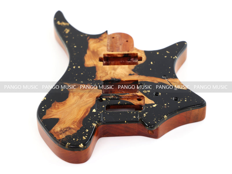 One-of-a-Kind Burl Wood Veneer Epoxy Resin Headless Electric Guitar Body (HBE-007)