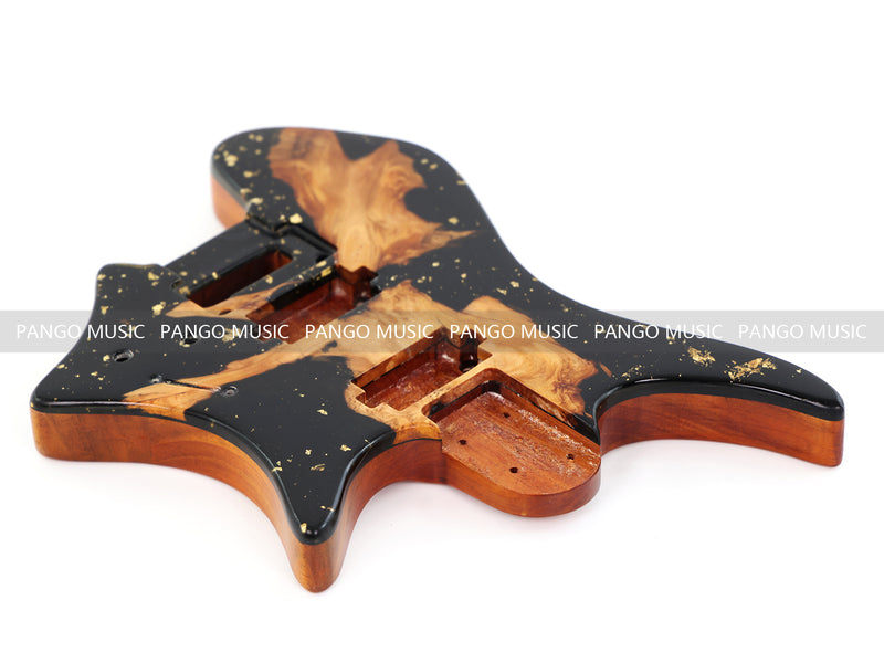 One-of-a-Kind Burl Wood Veneer Epoxy Resin Headless Electric Guitar Body (HBE-007)