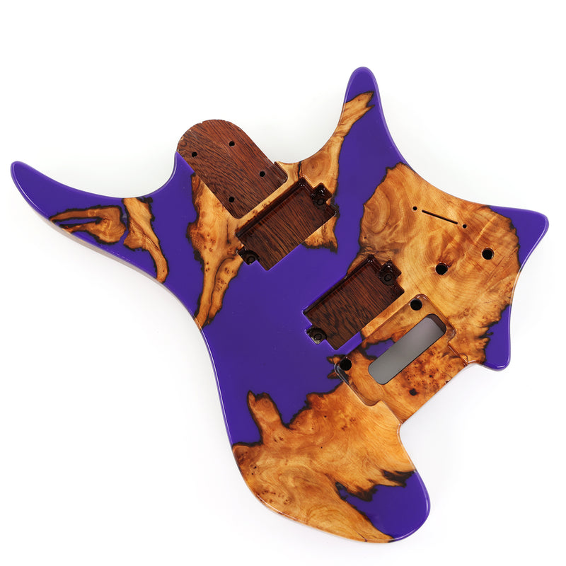One-of-a-Kind Burl Wood Veneer Epoxy Resin Headless Electric Guitar Body (HBE-008)