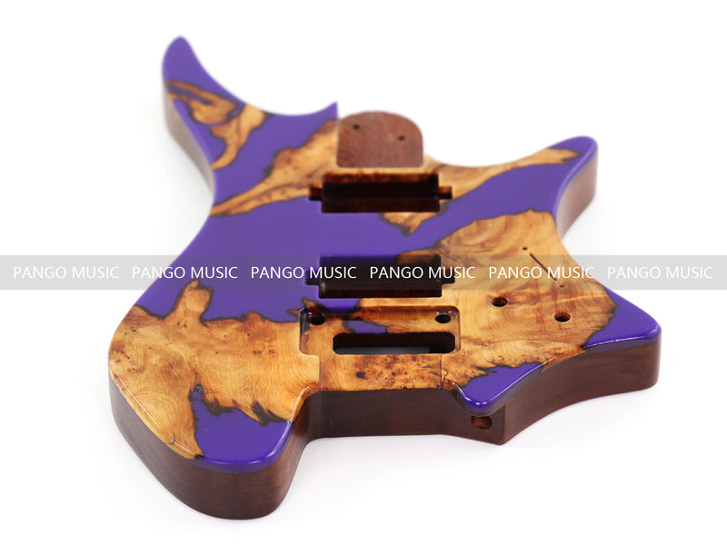 One-of-a-Kind Burl Wood Veneer Epoxy Resin Headless Electric Guitar Body (HBE-008)