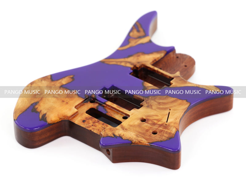One-of-a-Kind Burl Wood Veneer Epoxy Resin Headless Electric Guitar Body (HBE-008)