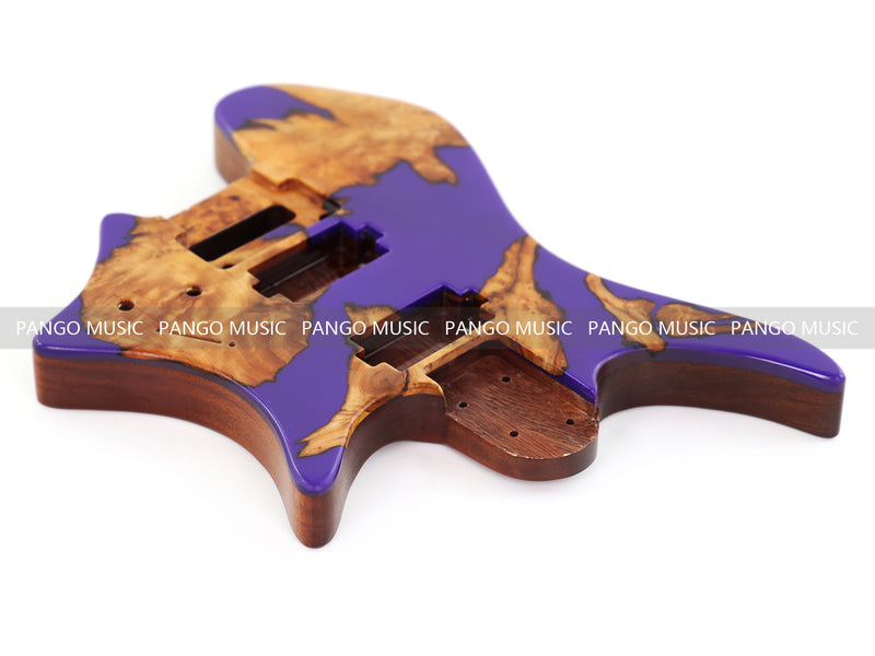One-of-a-Kind Burl Wood Veneer Epoxy Resin Headless Electric Guitar Body (HBE-008)