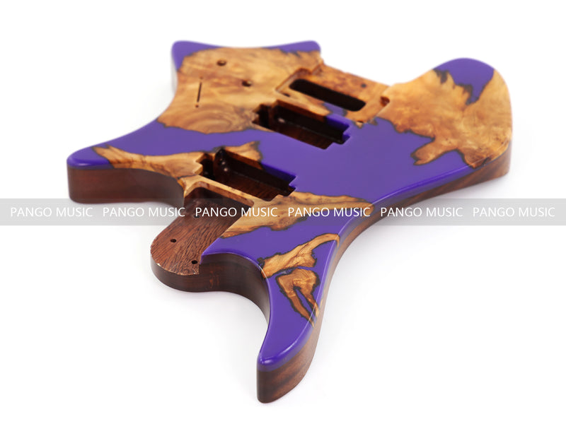 One-of-a-Kind Burl Wood Veneer Epoxy Resin Headless Electric Guitar Body (HBE-008)