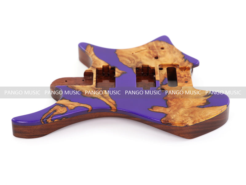 One-of-a-Kind Burl Wood Veneer Epoxy Resin Headless Electric Guitar Body (HBE-008)