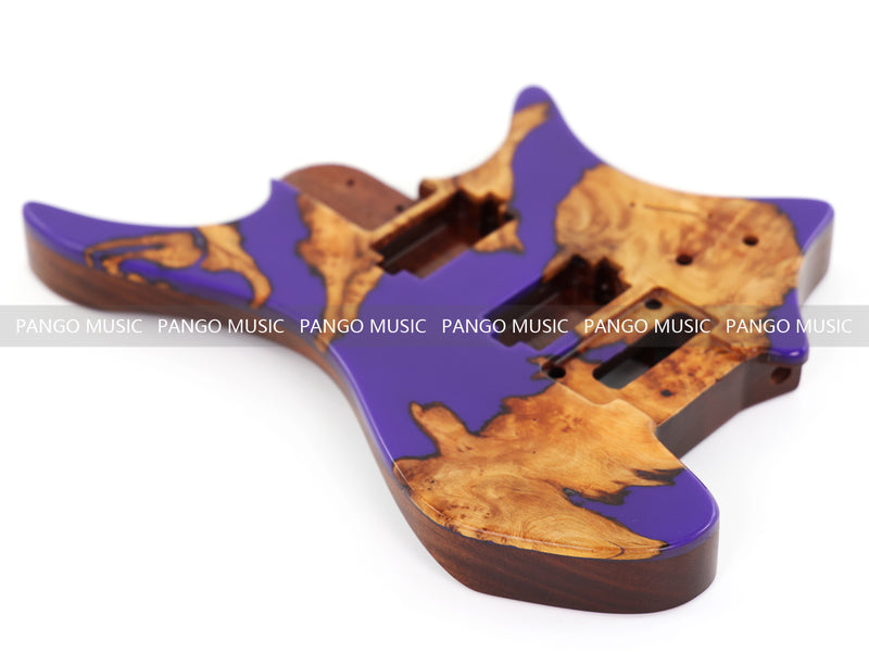 One-of-a-Kind Burl Wood Veneer Epoxy Resin Headless Electric Guitar Body (HBE-008)
