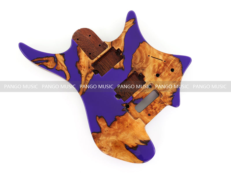 One-of-a-Kind Burl Wood Veneer Epoxy Resin Headless Electric Guitar Body (HBE-008)