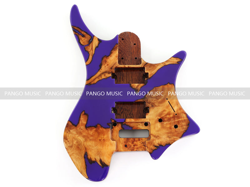 One-of-a-Kind Burl Wood Veneer Epoxy Resin Headless Electric Guitar Body (HBE-008)