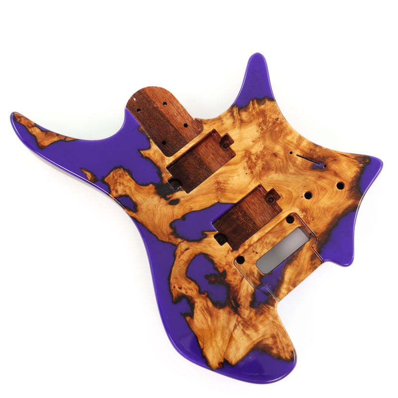 One-of-a-Kind Burl Wood Veneer Epoxy Resin Headless Electric Guitar Body (HBE-009)