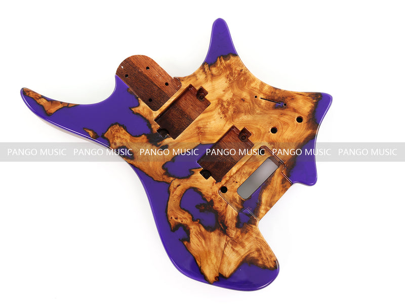 One-of-a-Kind Burl Wood Veneer Epoxy Resin Headless Electric Guitar Body (HBE-009)