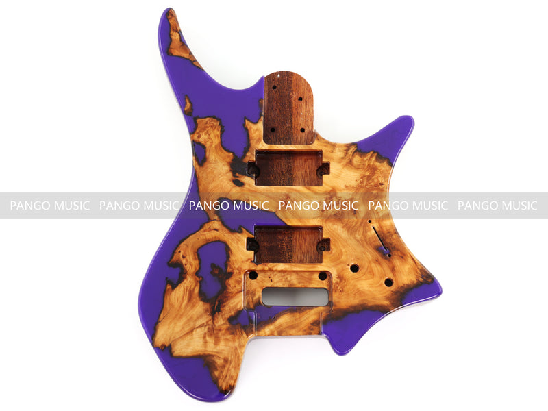 One-of-a-Kind Burl Wood Veneer Epoxy Resin Headless Electric Guitar Body (HBE-009)