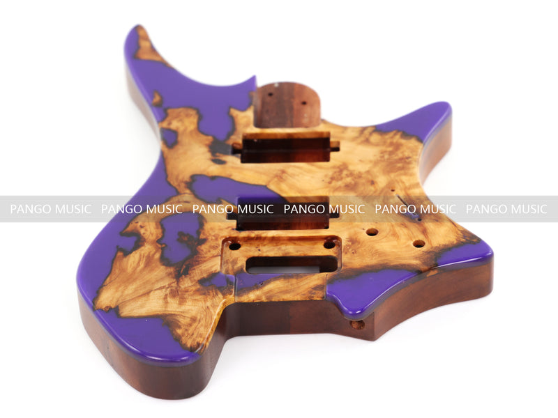 One-of-a-Kind Burl Wood Veneer Epoxy Resin Headless Electric Guitar Body (HBE-009)