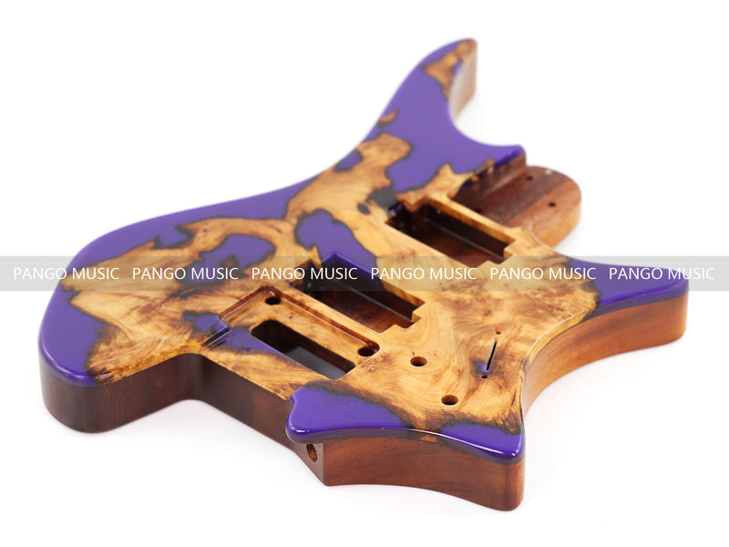 One-of-a-Kind Burl Wood Veneer Epoxy Resin Headless Electric Guitar Body (HBE-009)