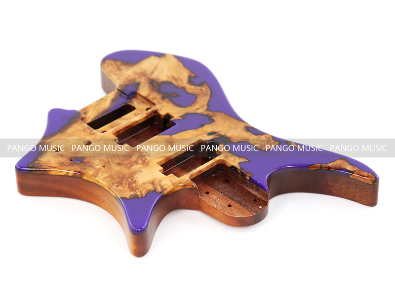 One-of-a-Kind Burl Wood Veneer Epoxy Resin Headless Electric Guitar Body (HBE-009)