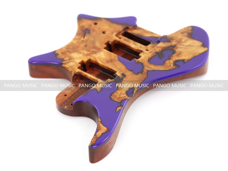 One-of-a-Kind Burl Wood Veneer Epoxy Resin Headless Electric Guitar Body (HBE-009)