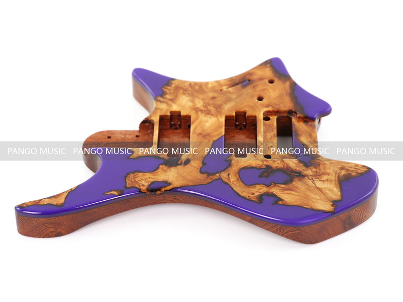 One-of-a-Kind Burl Wood Veneer Epoxy Resin Headless Electric Guitar Body (HBE-009)