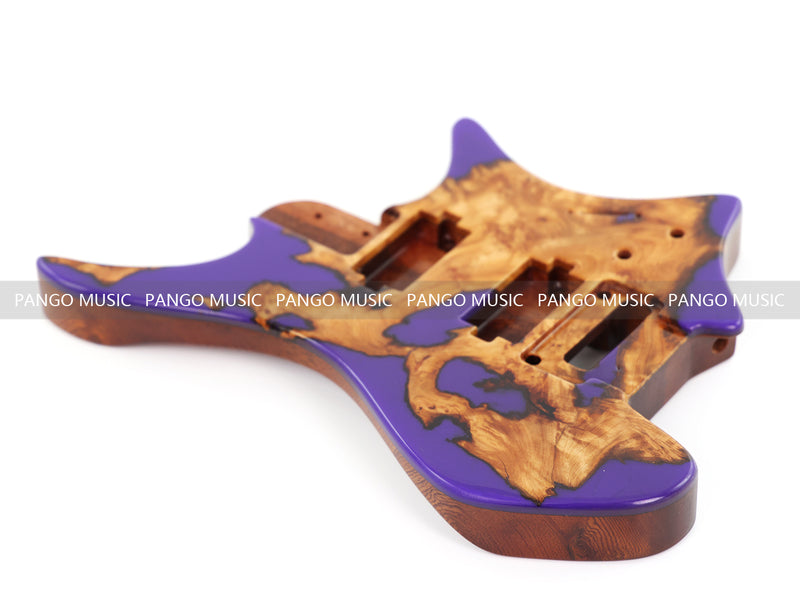 One-of-a-Kind Burl Wood Veneer Epoxy Resin Headless Electric Guitar Body (HBE-009)