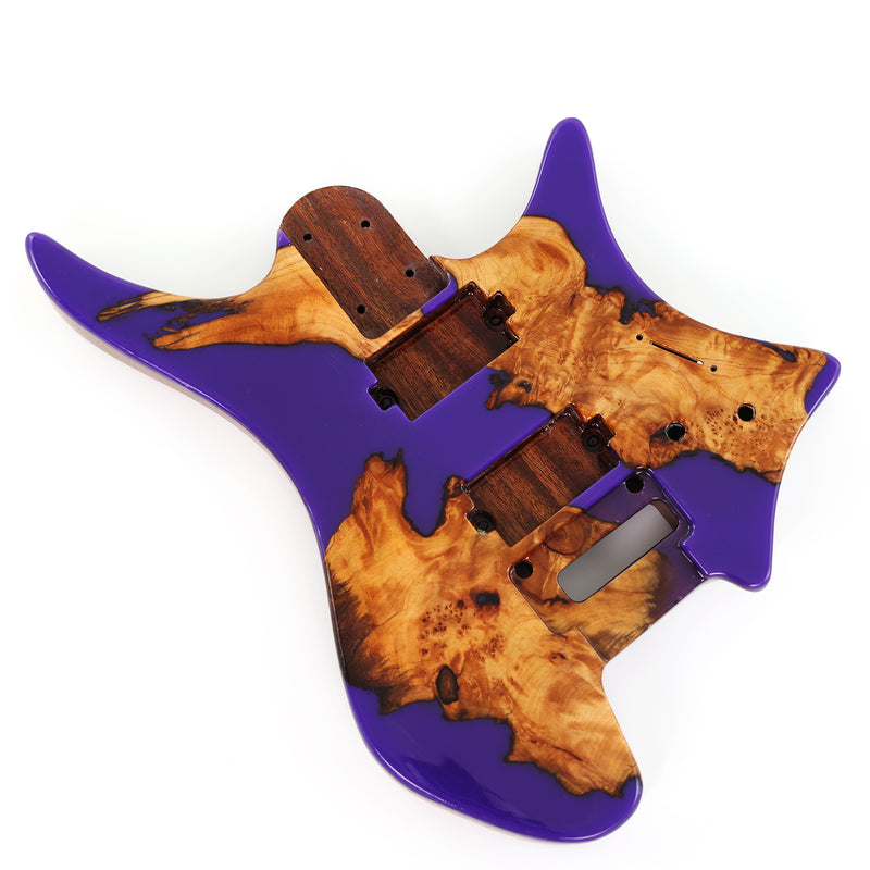 One-of-a-Kind Burl Wood Veneer Epoxy Resin Headless Electric Guitar Body (HBE-010)