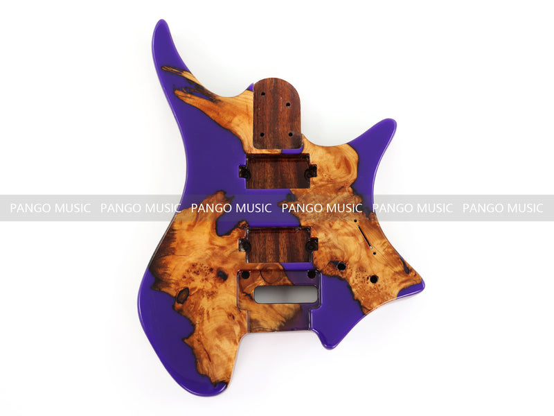 One-of-a-Kind Burl Wood Veneer Epoxy Resin Headless Electric Guitar Body (HBE-010)