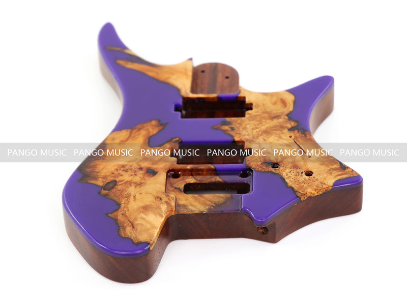 One-of-a-Kind Burl Wood Veneer Epoxy Resin Headless Electric Guitar Body (HBE-010)