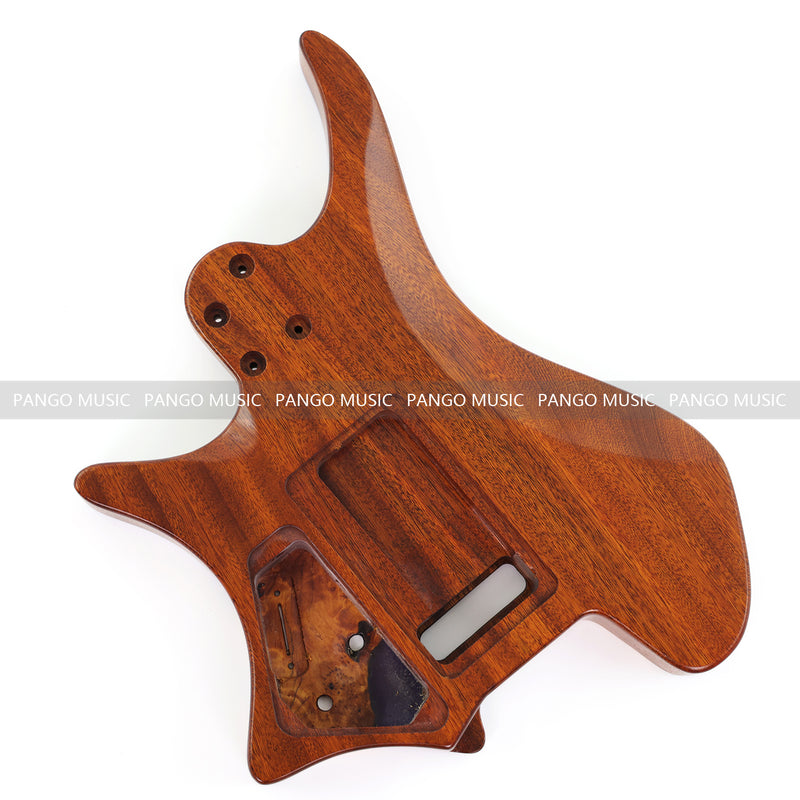 One-of-a-Kind Burl Wood Veneer Epoxy Resin Headless Electric Guitar Body (HBE-010)