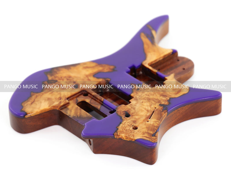 One-of-a-Kind Burl Wood Veneer Epoxy Resin Headless Electric Guitar Body (HBE-010)