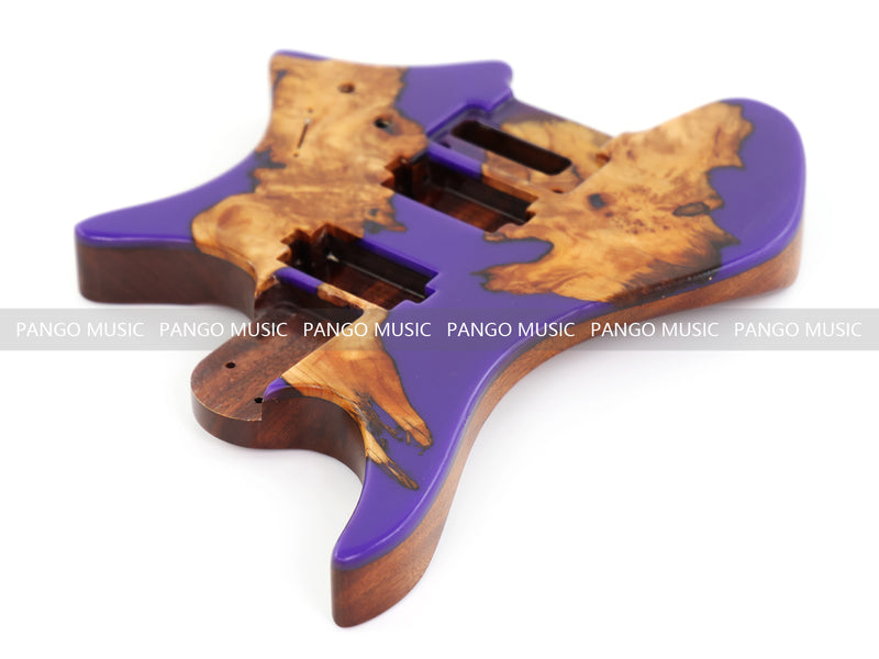 One-of-a-Kind Burl Wood Veneer Epoxy Resin Headless Electric Guitar Body (HBE-010)