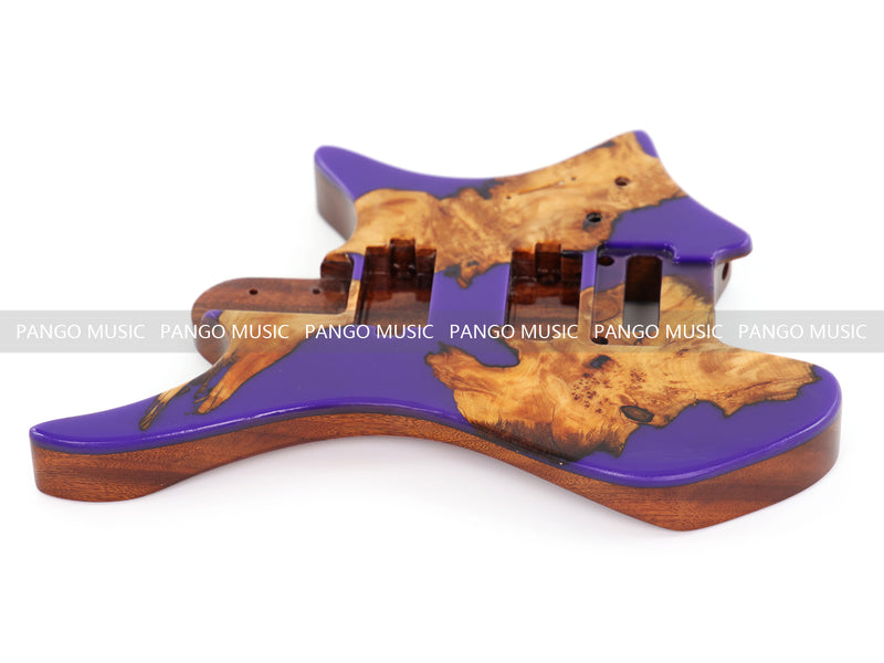 One-of-a-Kind Burl Wood Veneer Epoxy Resin Headless Electric Guitar Body (HBE-010)
