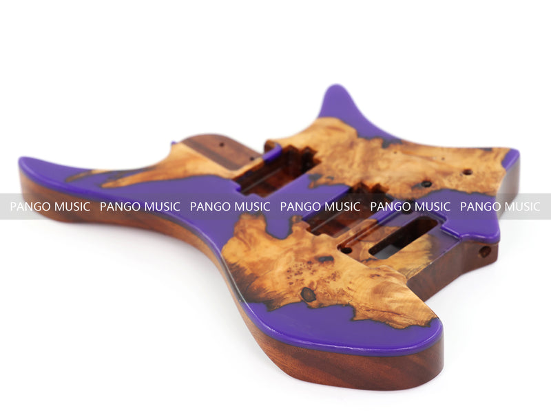 One-of-a-Kind Burl Wood Veneer Epoxy Resin Headless Electric Guitar Body (HBE-010)