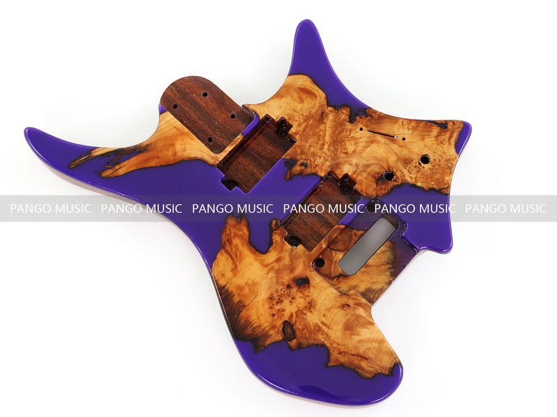 One-of-a-Kind Burl Wood Veneer Epoxy Resin Headless Electric Guitar Body (HBE-010)