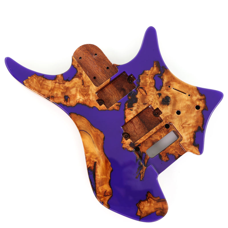 One-of-a-Kind Burl Wood Veneer Epoxy Resin Headless Electric Guitar Body (HBE-011)