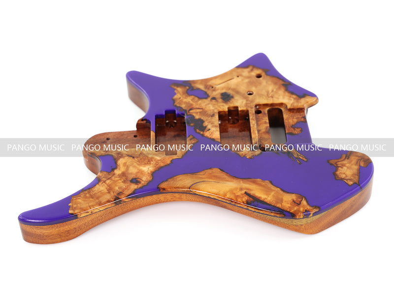One-of-a-Kind Burl Wood Veneer Epoxy Resin Headless Electric Guitar Body (HBE-011)