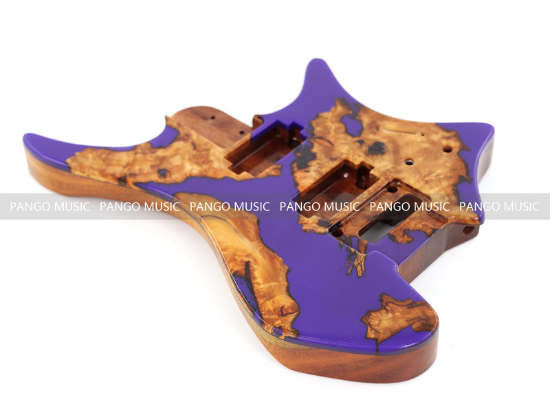 One-of-a-Kind Burl Wood Veneer Epoxy Resin Headless Electric Guitar Body (HBE-011)