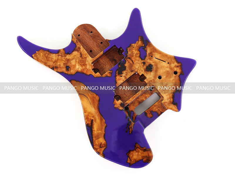 One-of-a-Kind Burl Wood Veneer Epoxy Resin Headless Electric Guitar Body (HBE-011)