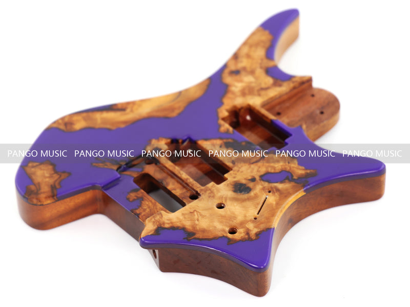 One-of-a-Kind Burl Wood Veneer Epoxy Resin Headless Electric Guitar Body (HBE-011)