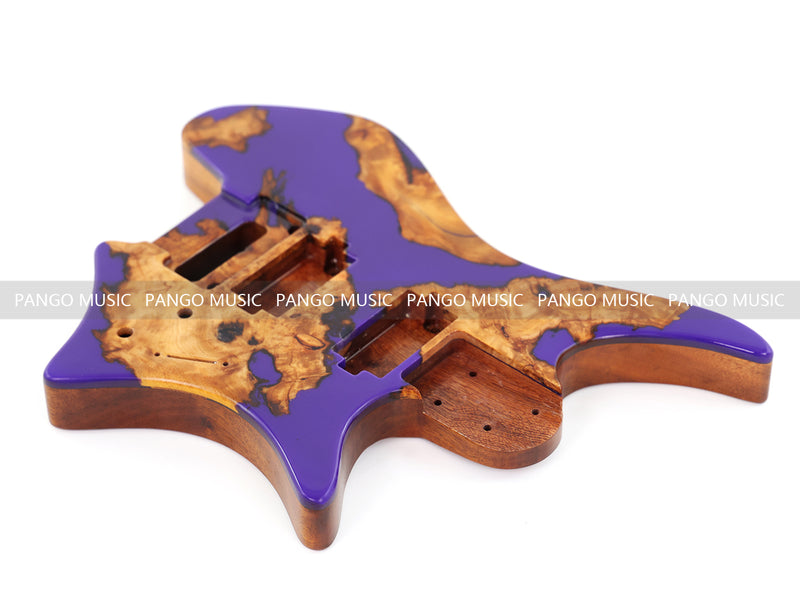 One-of-a-Kind Burl Wood Veneer Epoxy Resin Headless Electric Guitar Body (HBE-011)