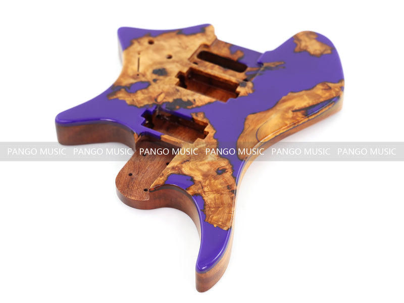 One-of-a-Kind Burl Wood Veneer Epoxy Resin Headless Electric Guitar Body (HBE-011)