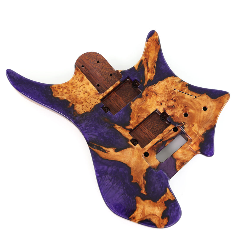 One-of-a-Kind Burl Wood Veneer Epoxy Resin Headless Electric Guitar Body (HBE-012)