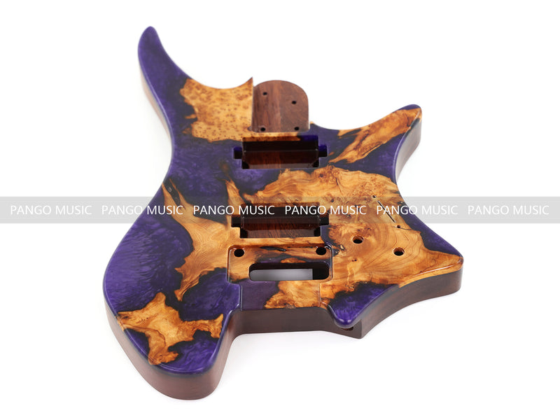 One-of-a-Kind Burl Wood Veneer Epoxy Resin Headless Electric Guitar Body (HBE-012)