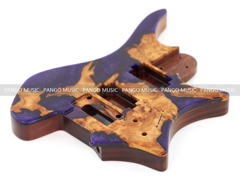 One-of-a-Kind Burl Wood Veneer Epoxy Resin Headless Electric Guitar Body (HBE-012)
